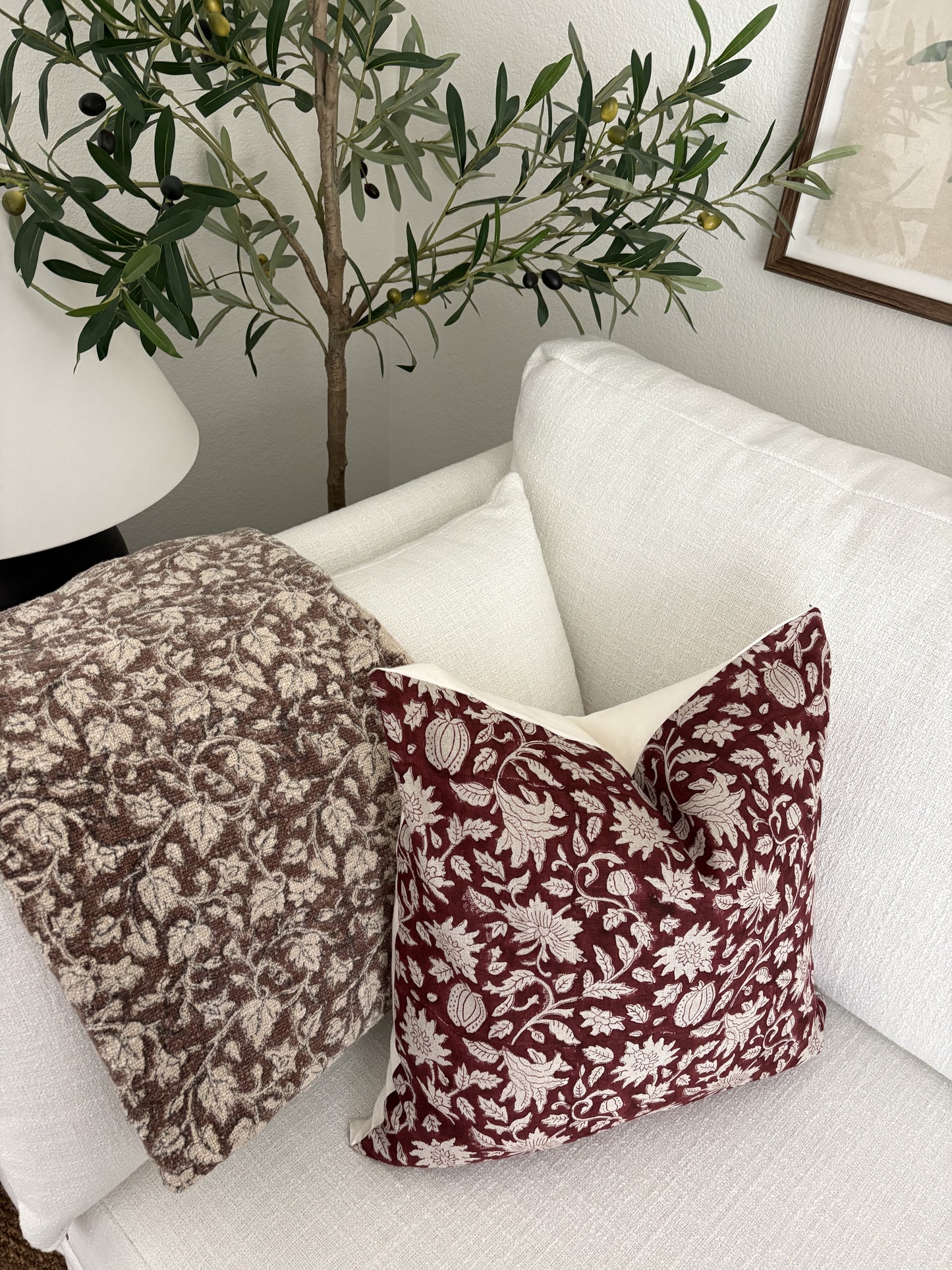 Cranberry - hand block printed linen pillow cover (red)