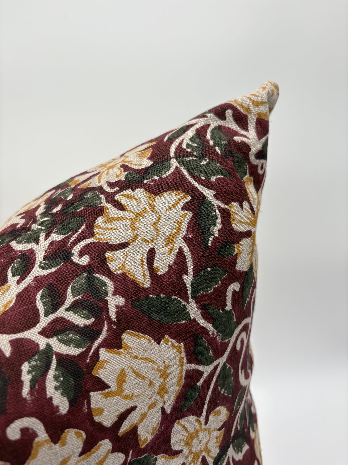 Flora - hand block printed linen pillow cover (red)