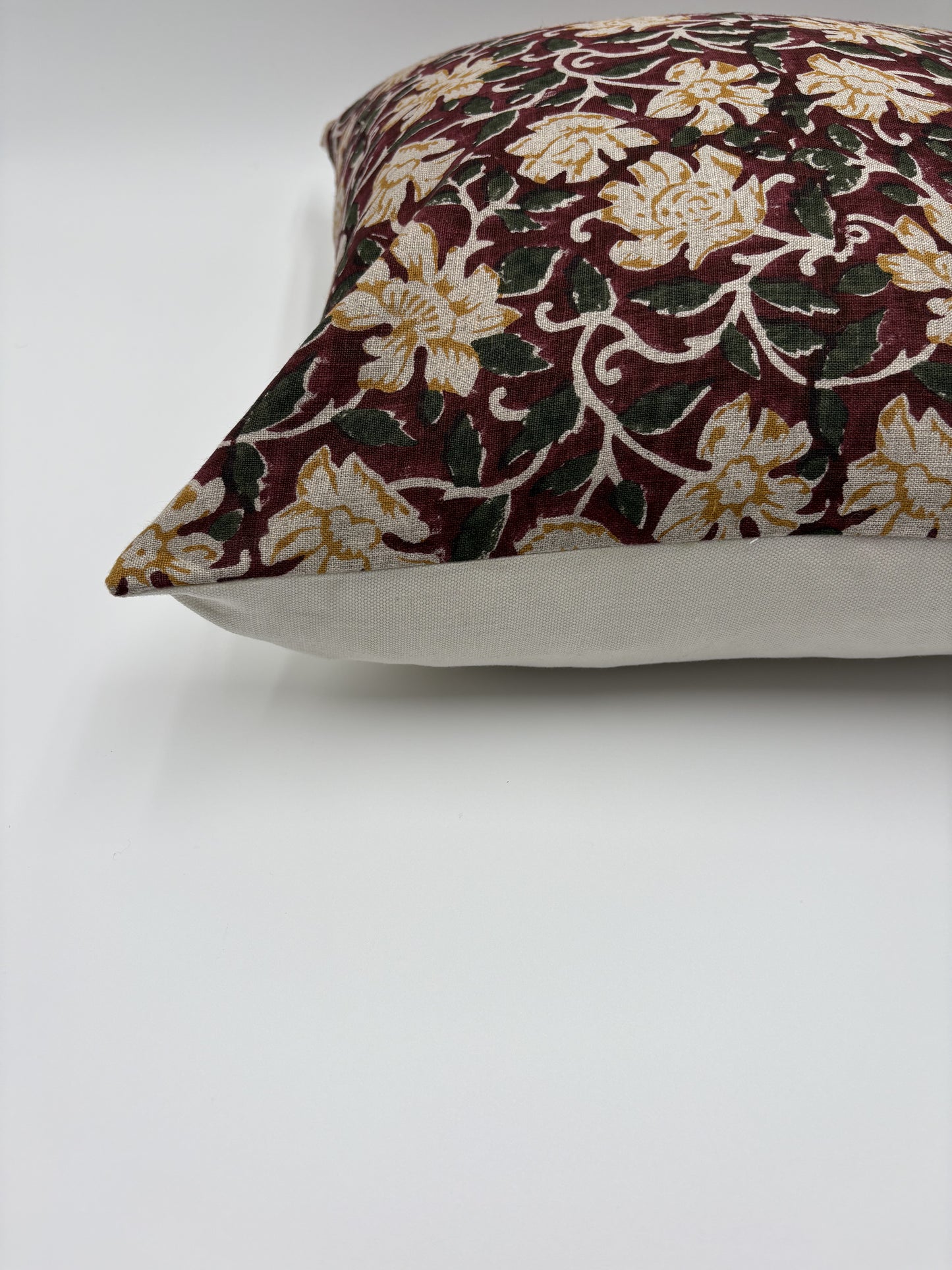 Flora - hand block printed linen pillow cover (red)