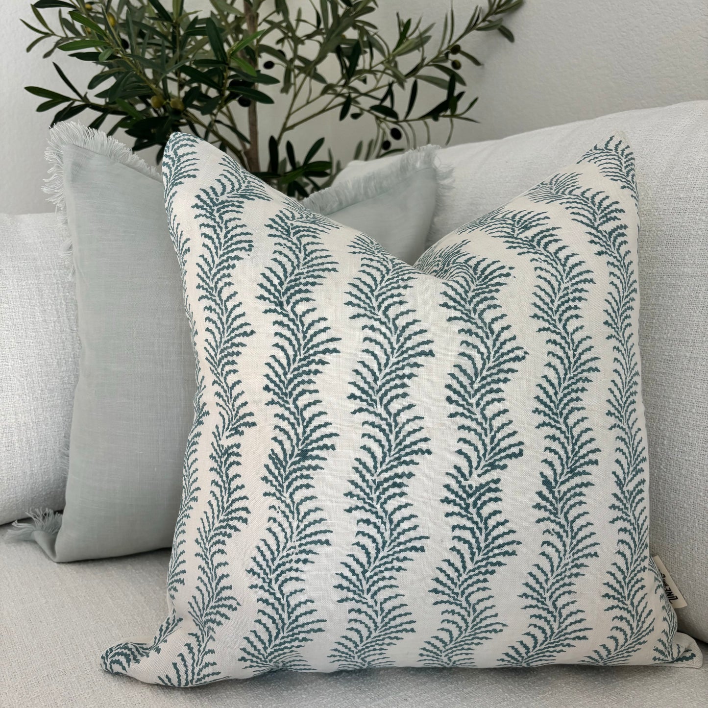 Alia - hand block printed linen pillow cover (blue)
