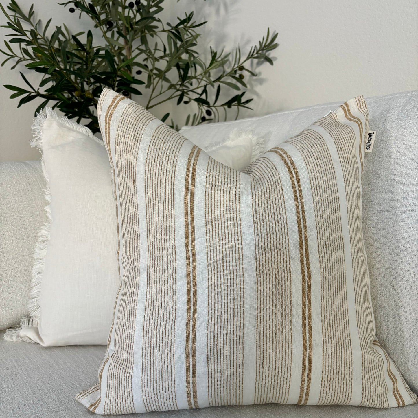 Mason - yard dyed striped linen pillow cover (beige)