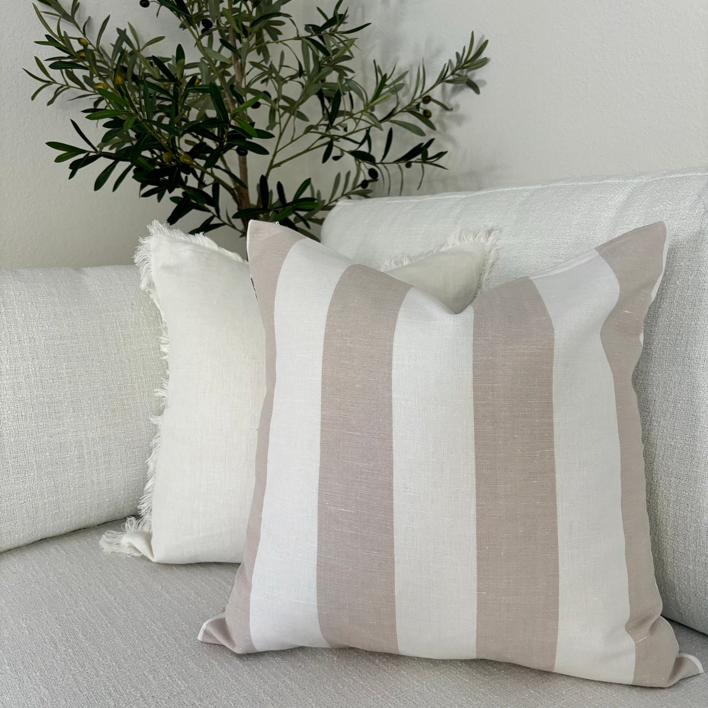 Aurora - yard dyed striped linen pillow cover (beige)
