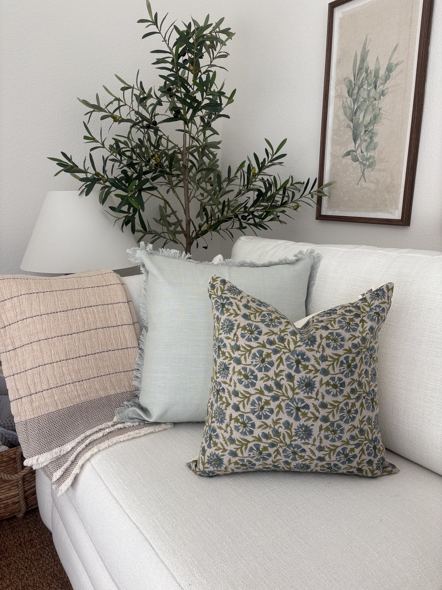 Kaya - hand block printed linen pillow cover (green)