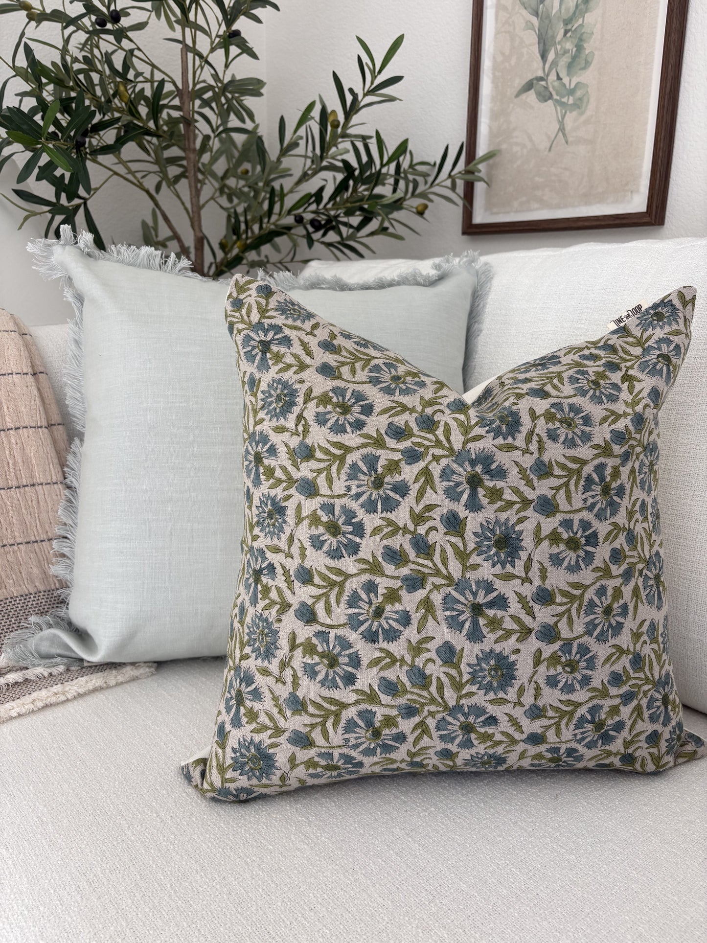 Kaya - hand block printed linen pillow cover (green)