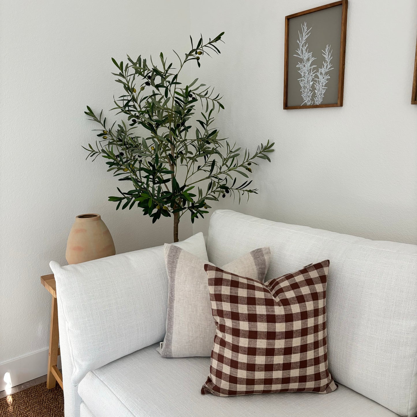 Amy - gingham linen pillow cover (brown)