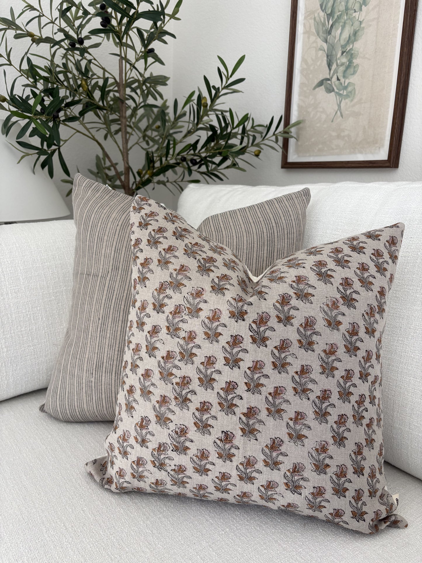 Opa - hand block printed linen pillow cover
