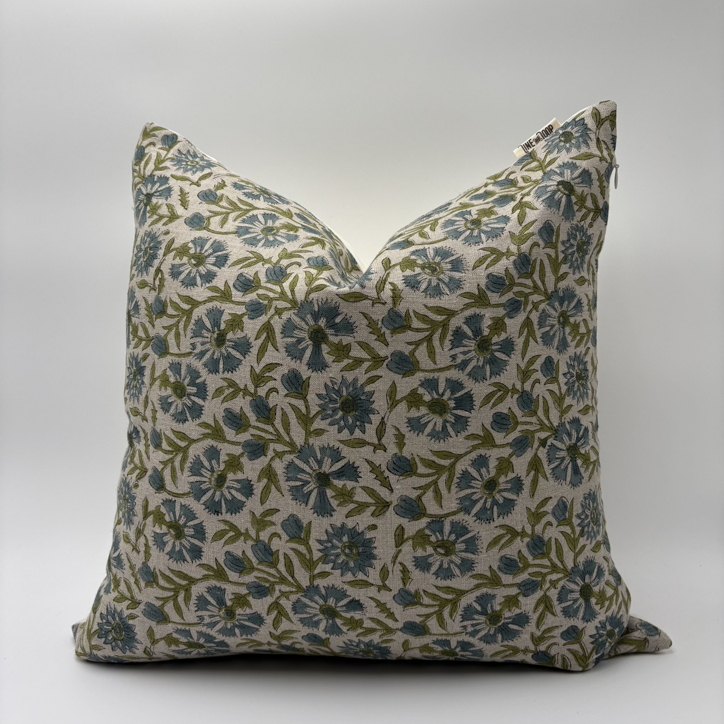 Kaya - hand block printed linen pillow cover (green)