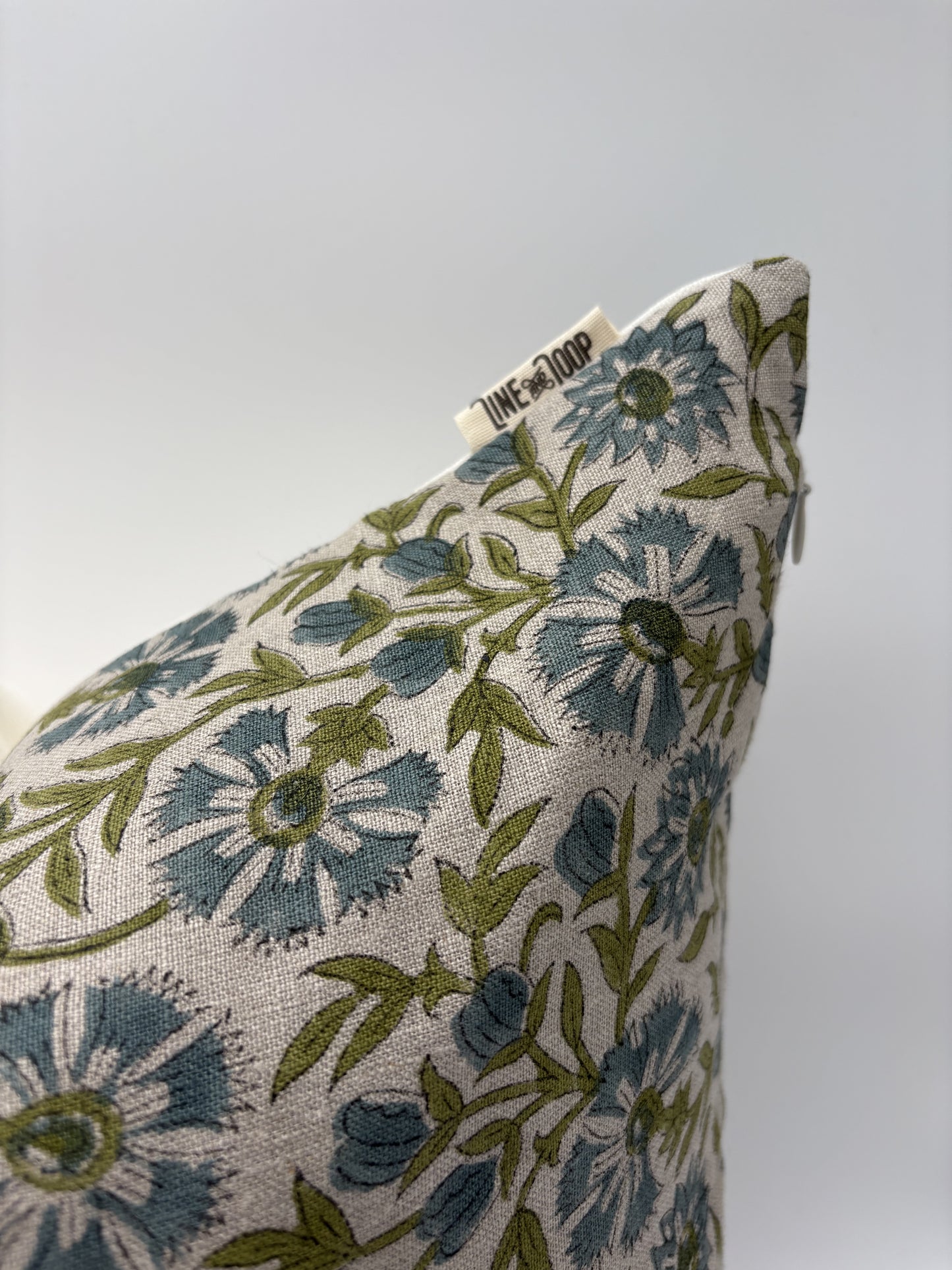 Kaya - hand block printed linen pillow cover (green)