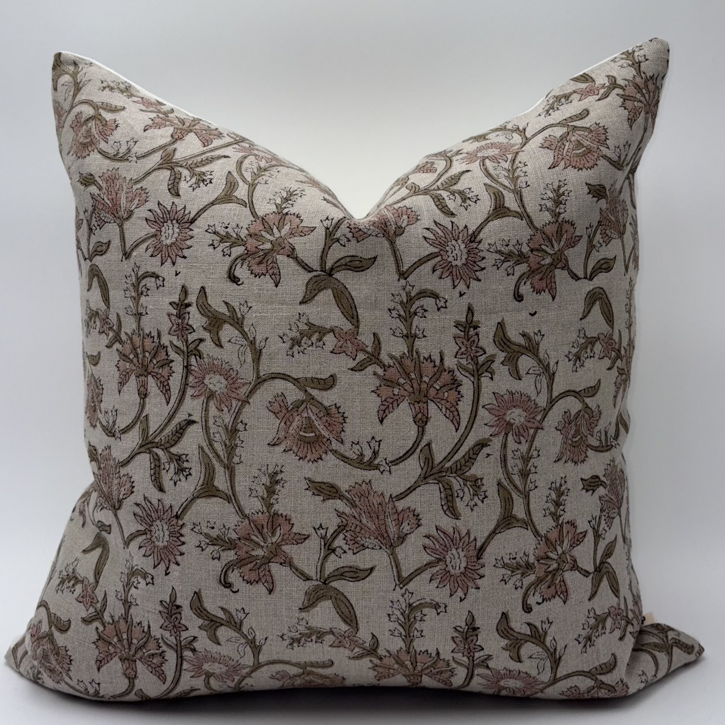 Winona - hand block printed linen pillow cover (pink)
