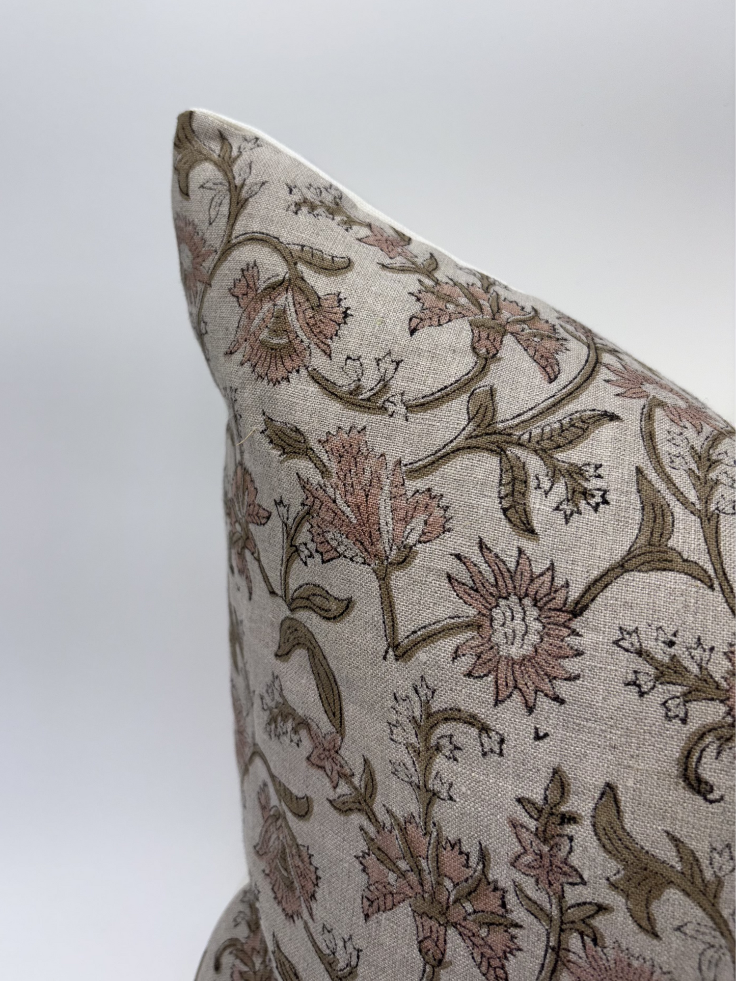 Winona - hand block printed linen pillow cover (pink)