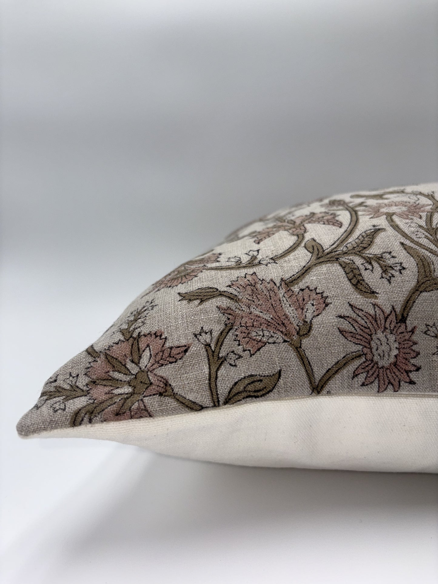Winona - hand block printed linen pillow cover (pink)