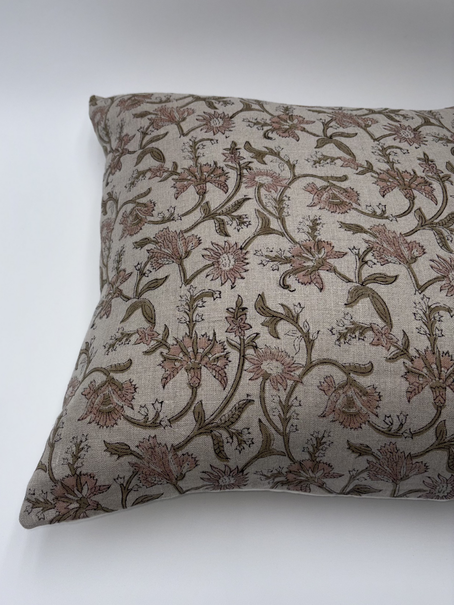 Winona - hand block printed linen pillow cover (pink)