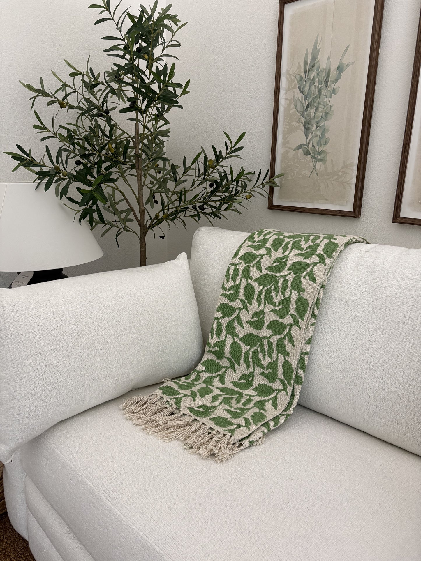 Spring Green - block print throw blanket
