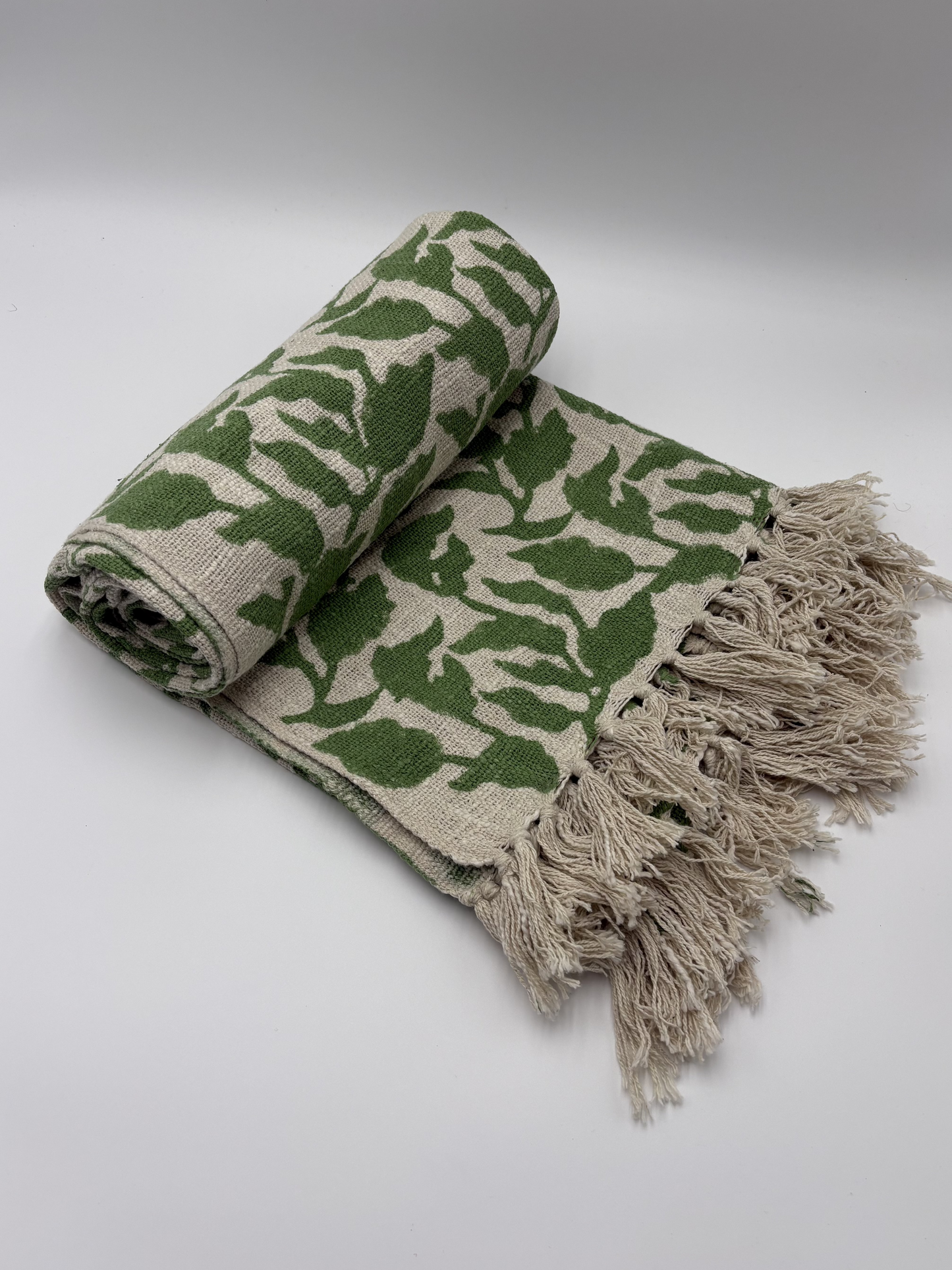Spring Green - block print throw blanket