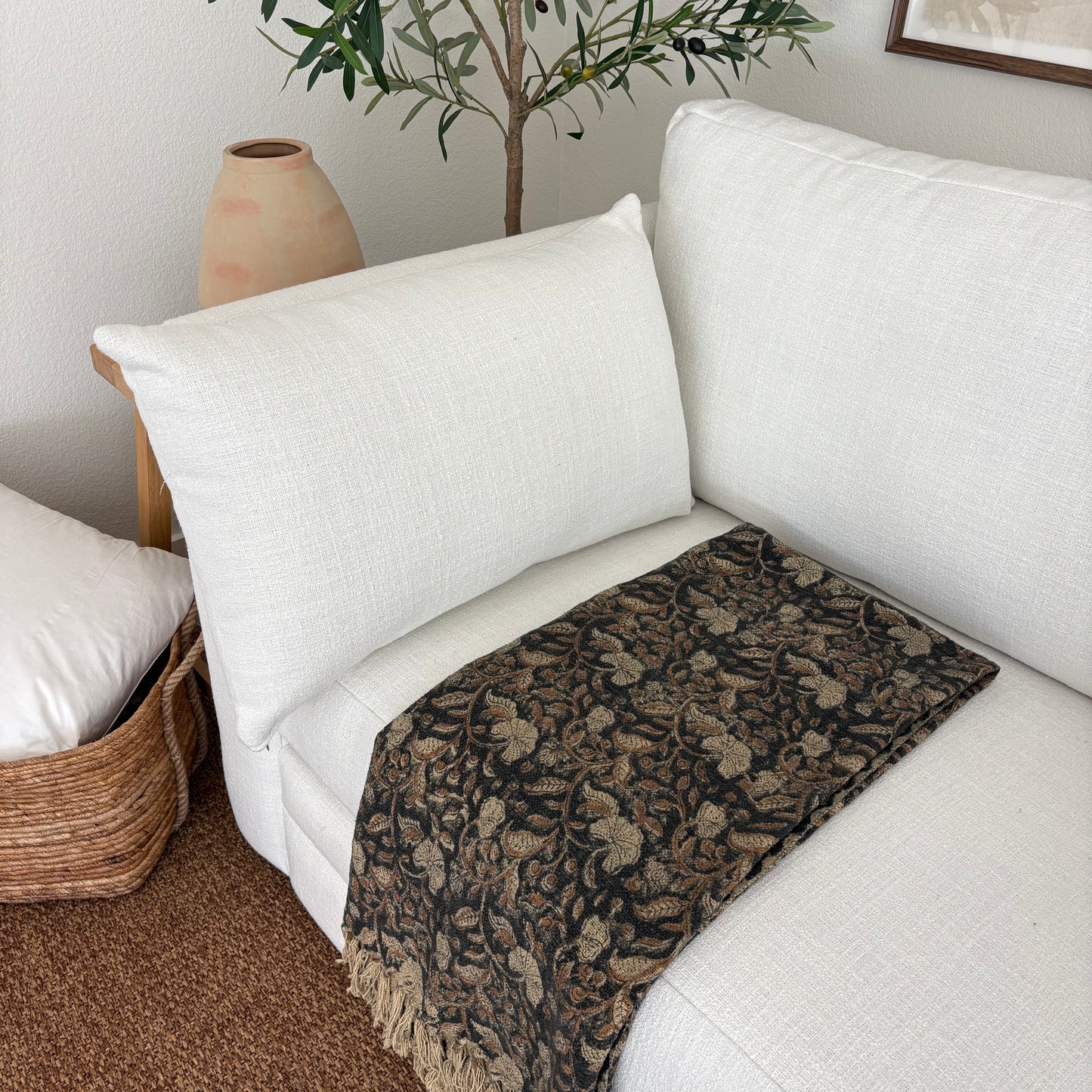Poppy - hand block printed throw