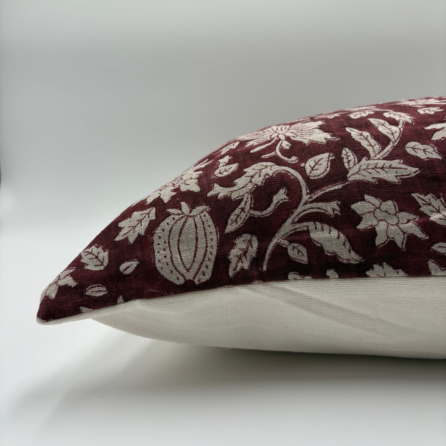 Cranberry - hand block printed linen pillow cover (red)