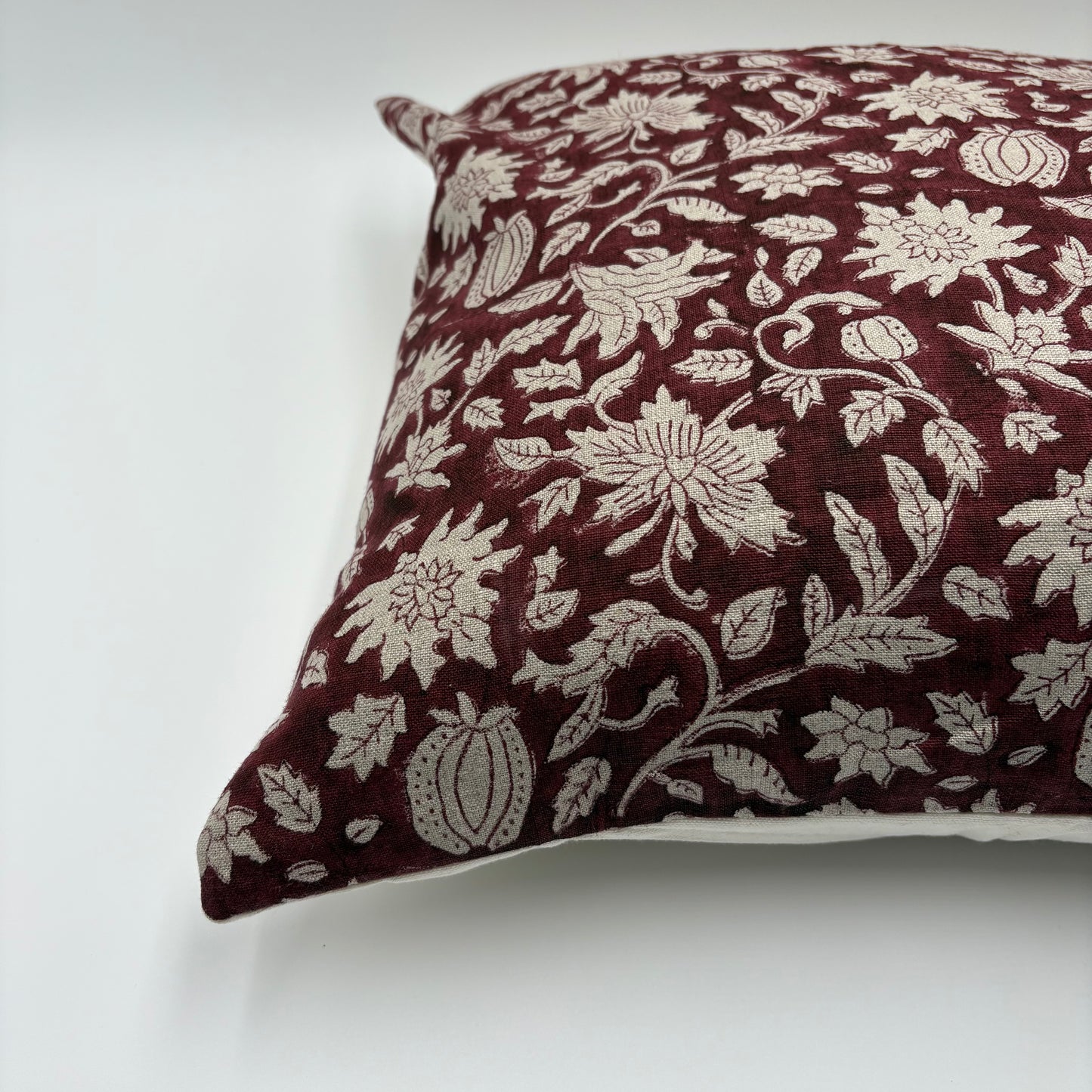 Cranberry - hand block printed linen pillow cover (red)