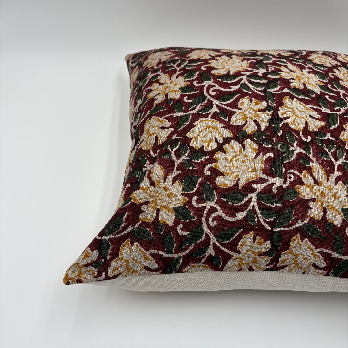 Flora - hand block printed linen pillow cover (red)