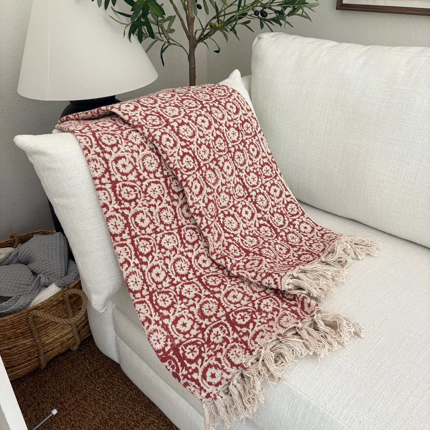 Celine - block print throw blanket (red)