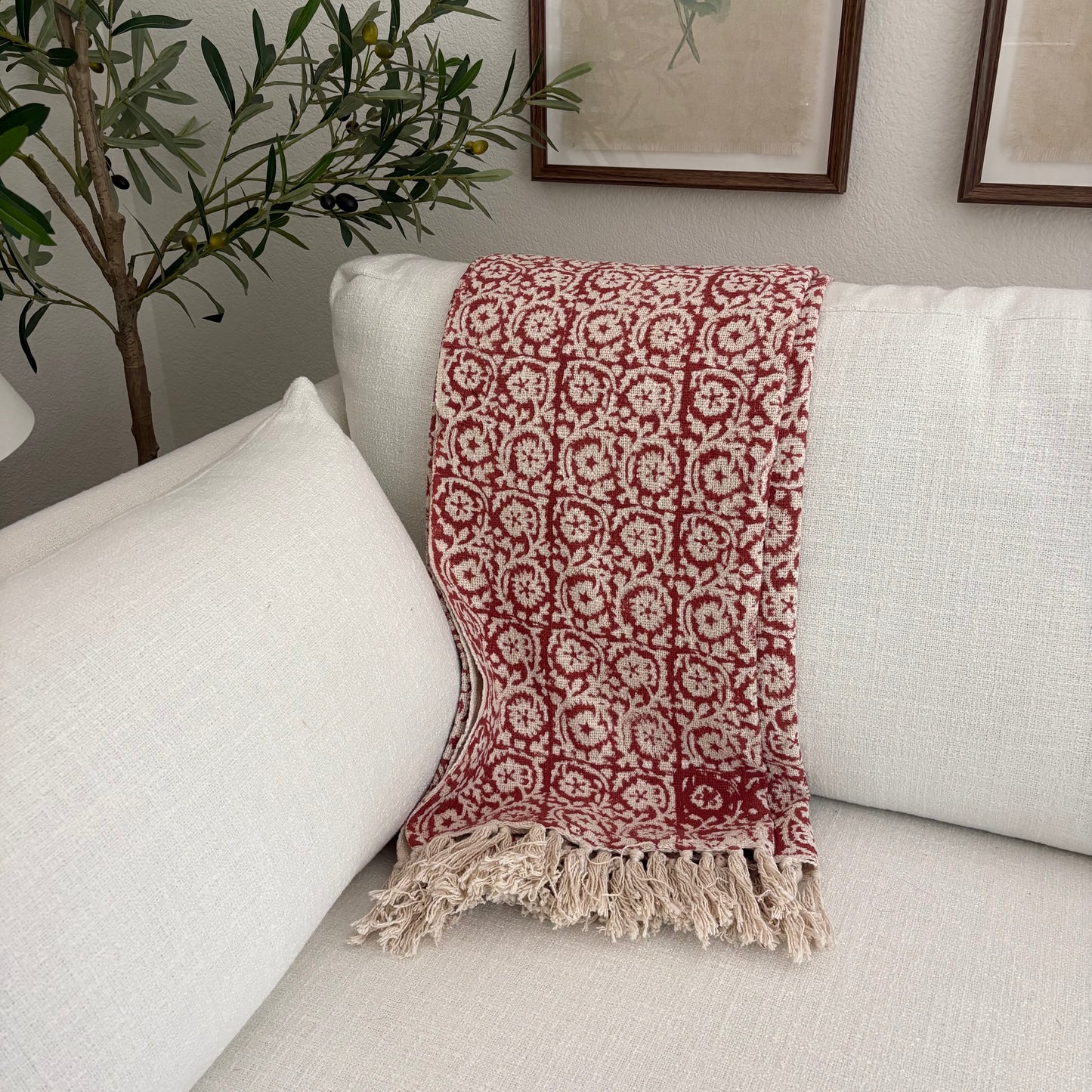 Celine - block print throw blanket (red)