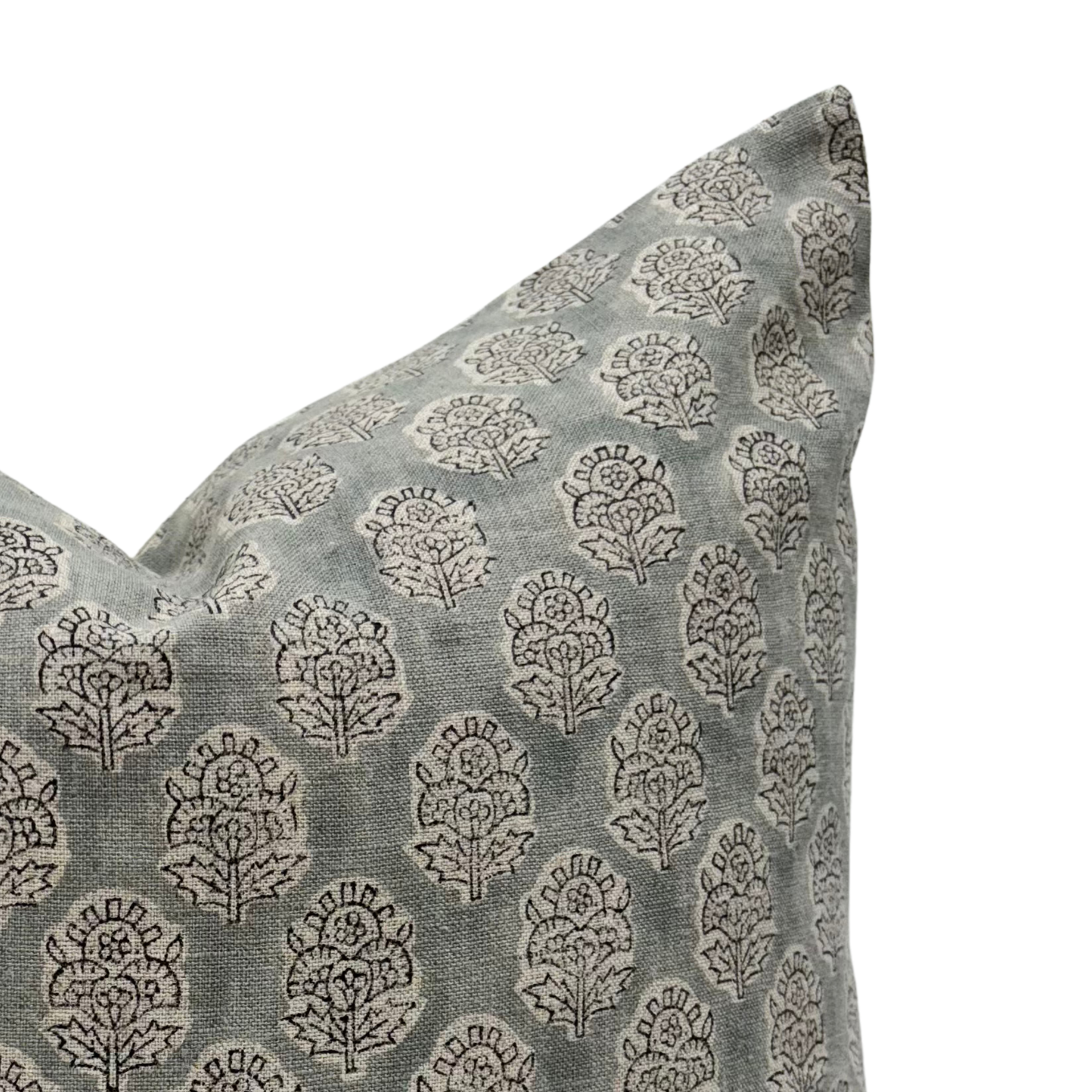 Block print floral pillow cover - gray (Margot)