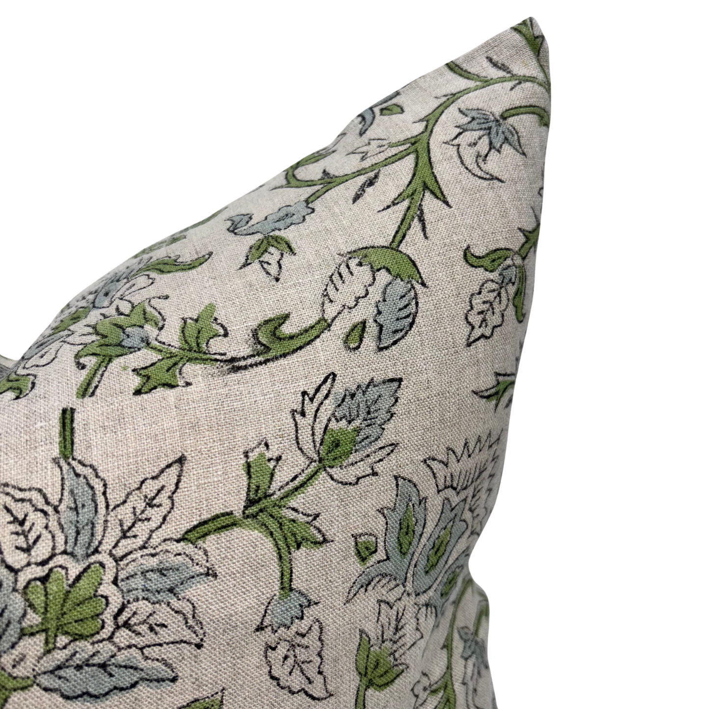 Block print pillow cover - green and blue (Claire)
