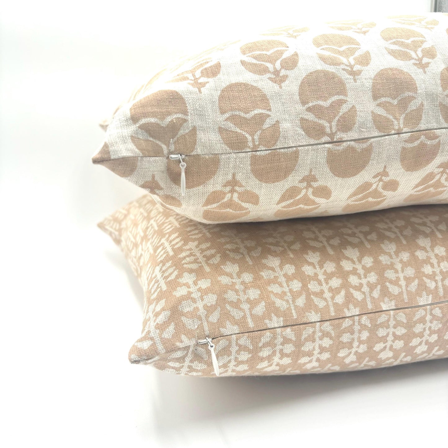 Mila - hand block printed linen pillow cover (peach)