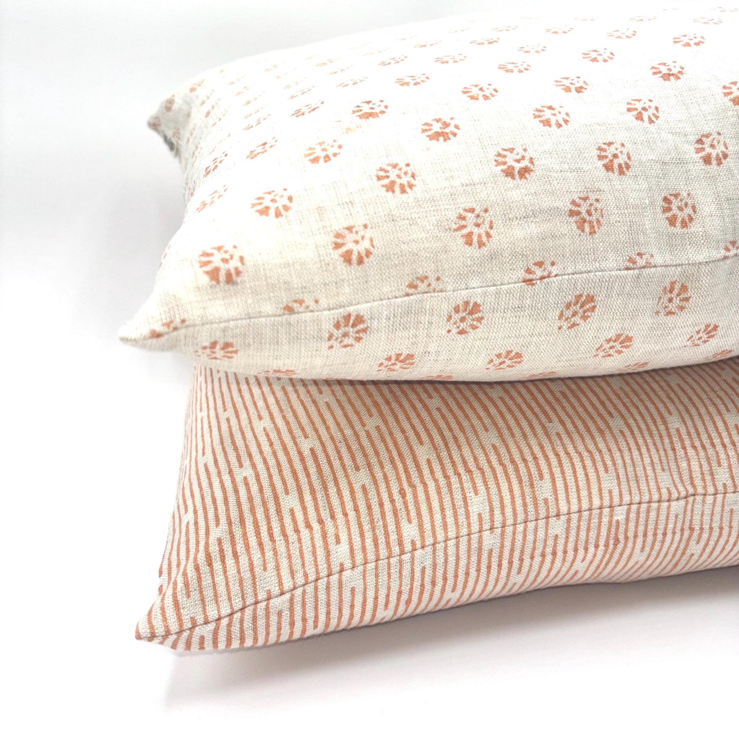Ike - hand block printed linen pillow cover (peach)