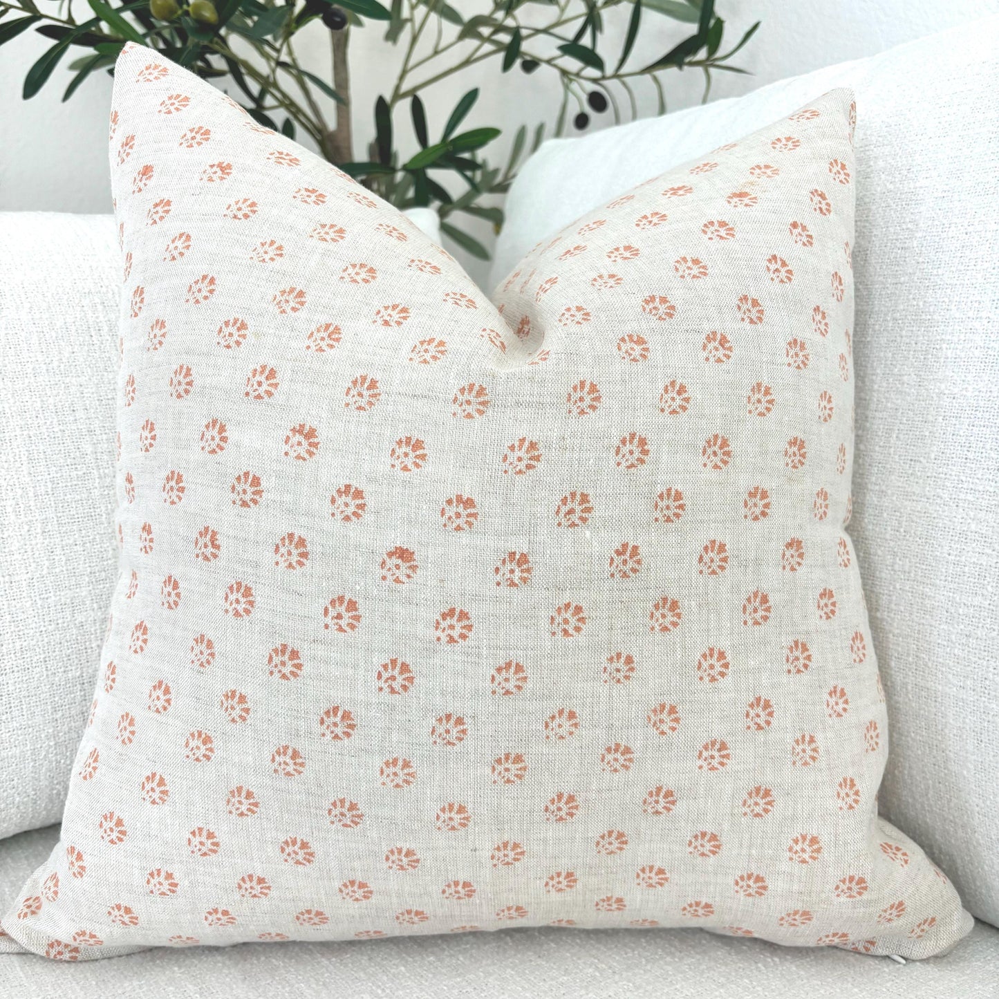 Iris - hand block printed linen pillow cover (peach)