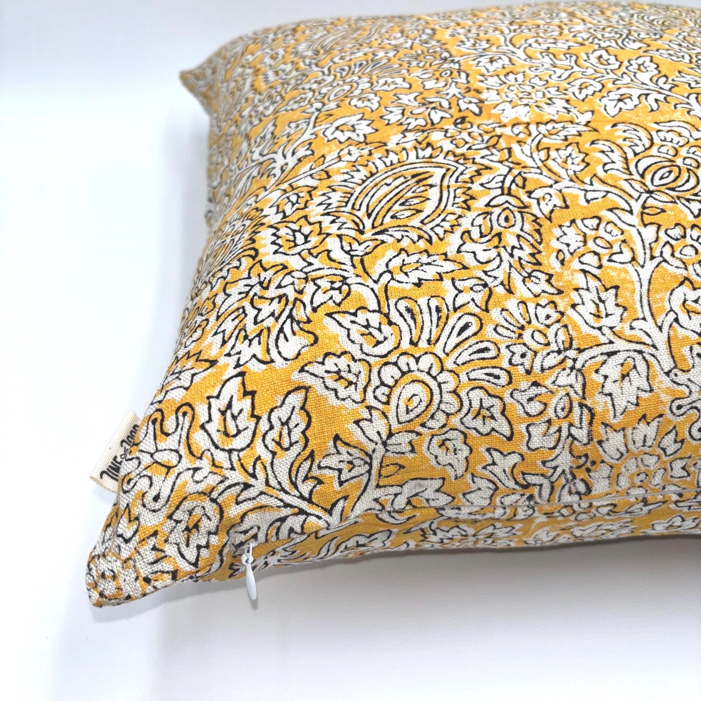 Amira - hand block printed linen pillow cover (yellow)