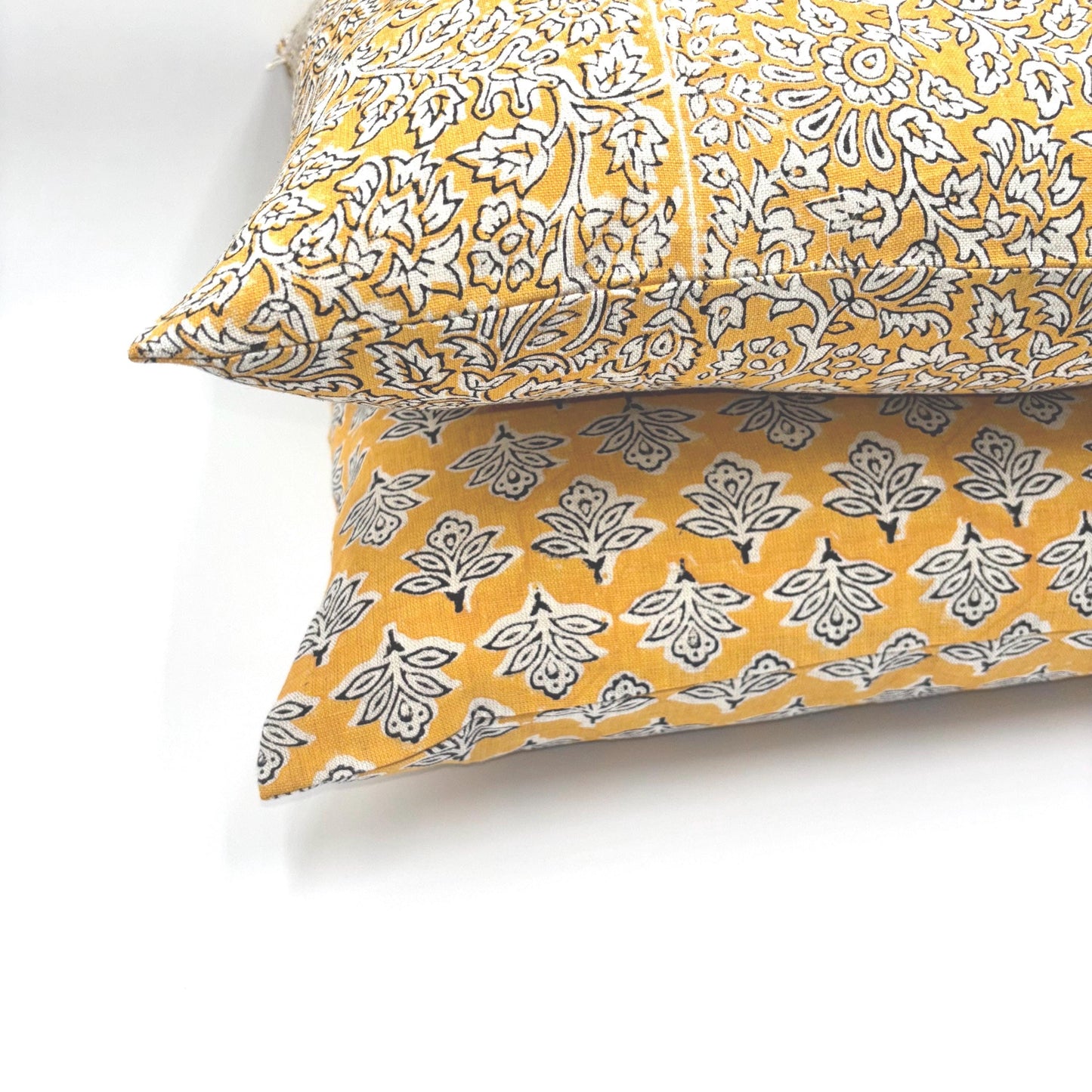 Ada - hand block printed linen pillow cover (yellow)
