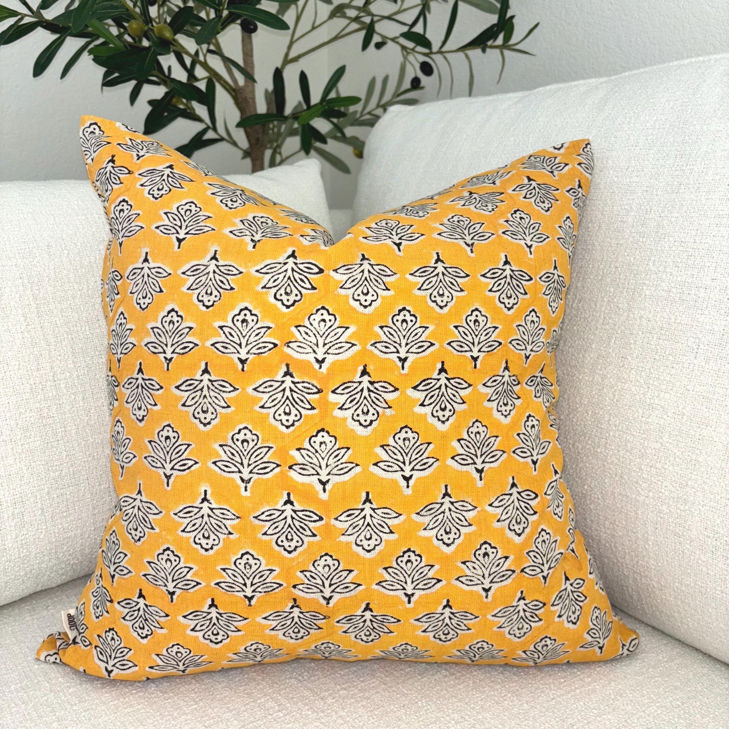 Ada - hand block printed linen pillow cover (yellow)