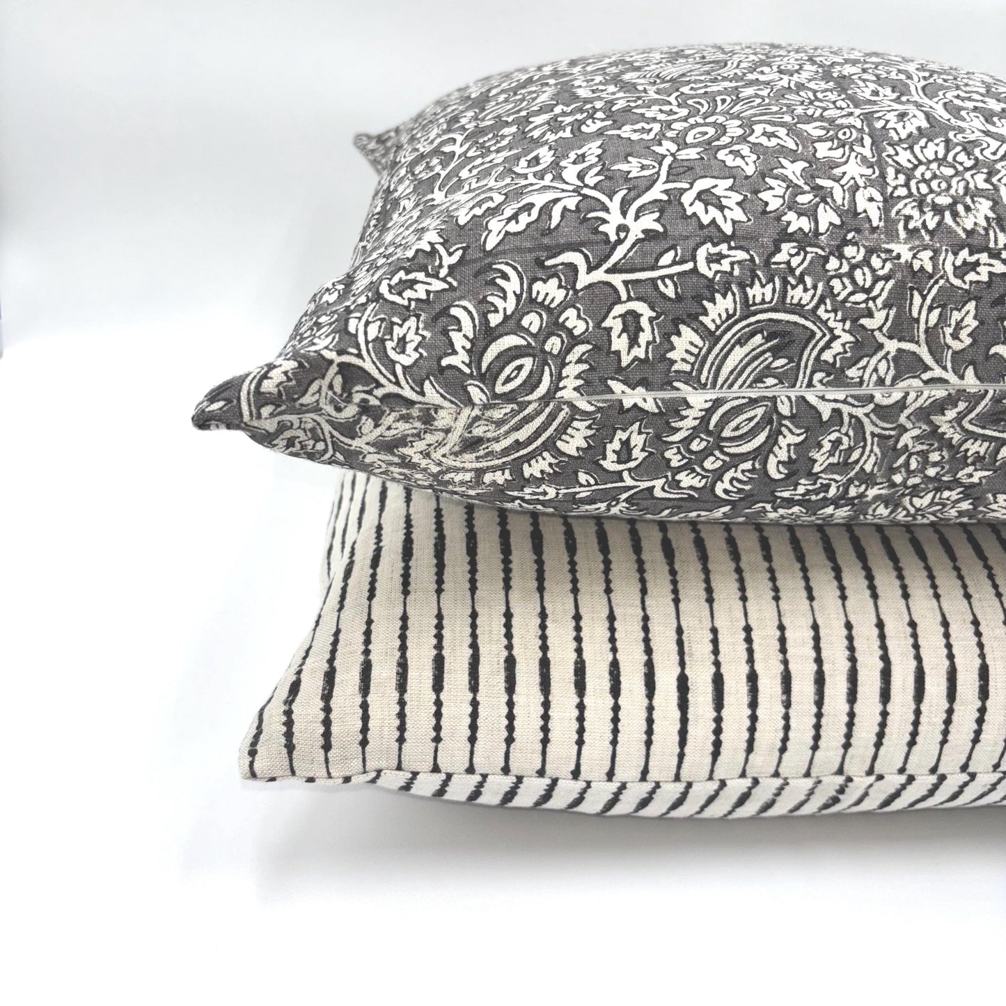 Elsa - hand block printed linen pillow cover (gray)