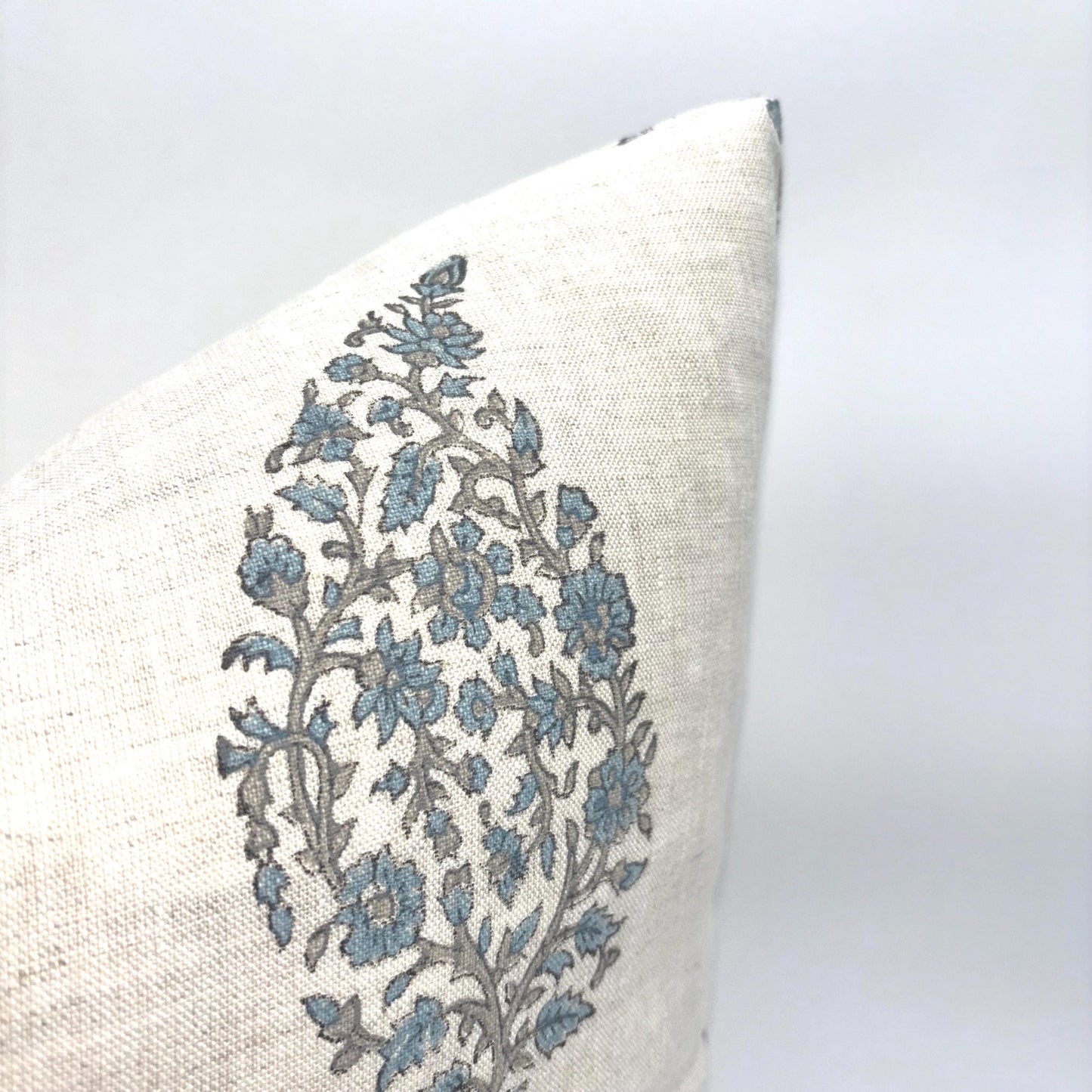 Lia - hand block printed linen pillow cover (blue, gray)