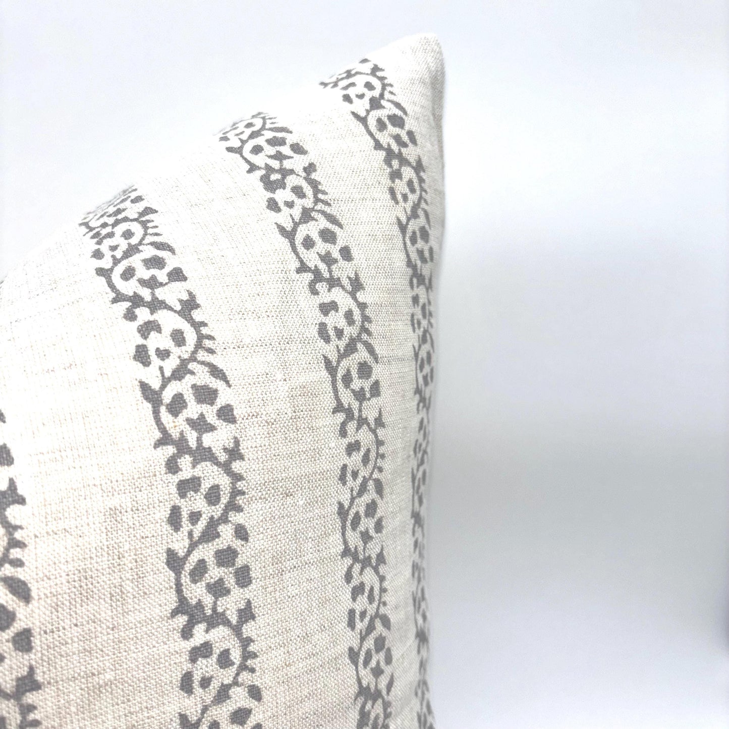 Anna - hand block printed linen pillow cover (gray)