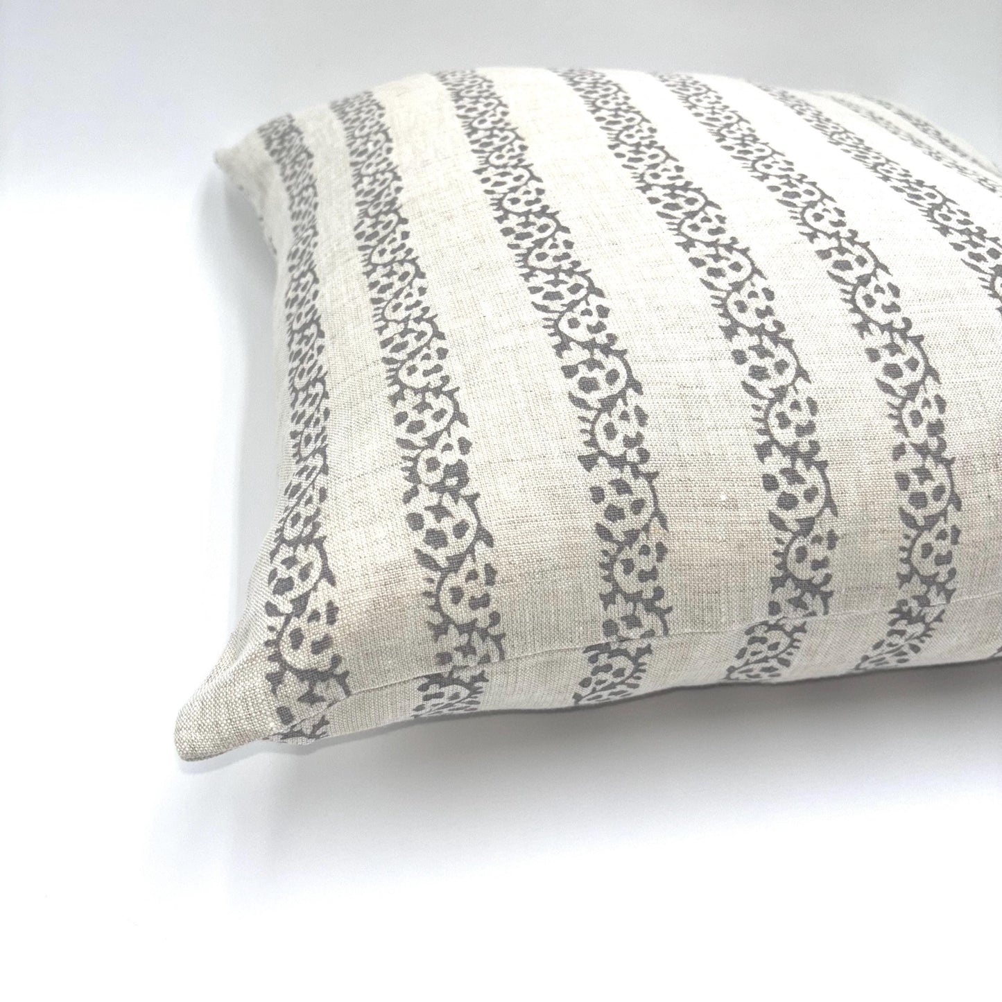Anna - hand block printed linen pillow cover (gray)