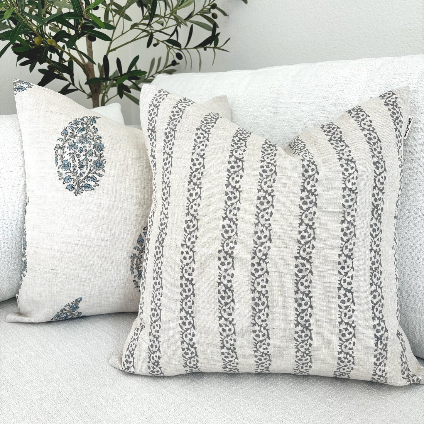 Anna - hand block printed linen pillow cover (gray)