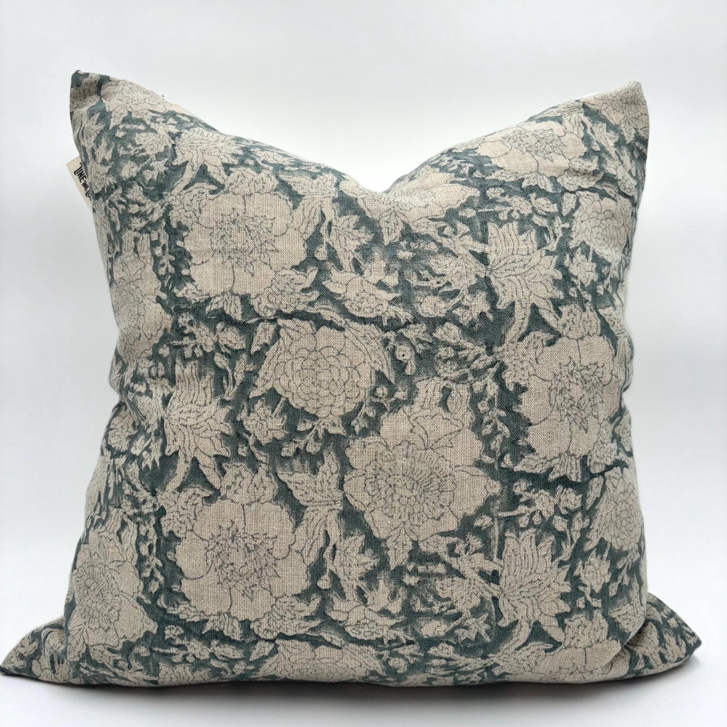 Adeline - hand block printed linen pillow cover (turquoise)