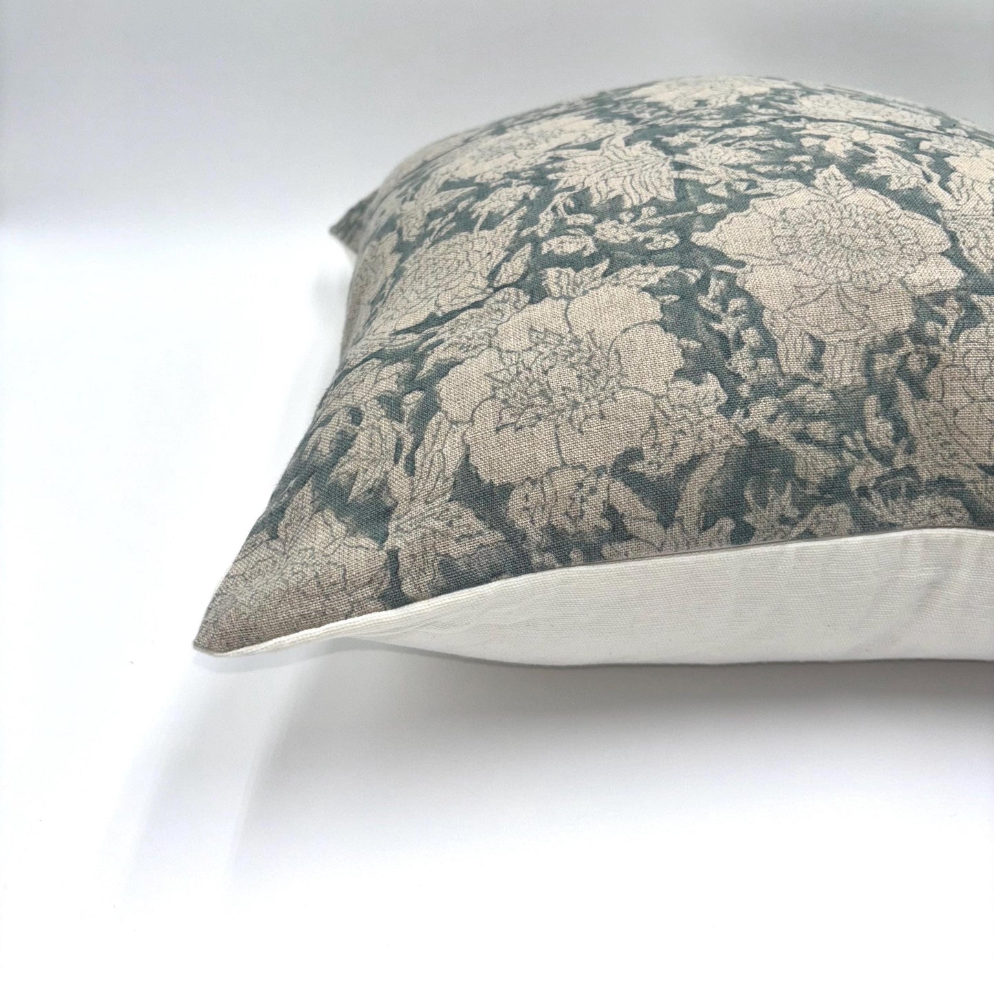 Adeline - hand block printed linen pillow cover (turquoise)