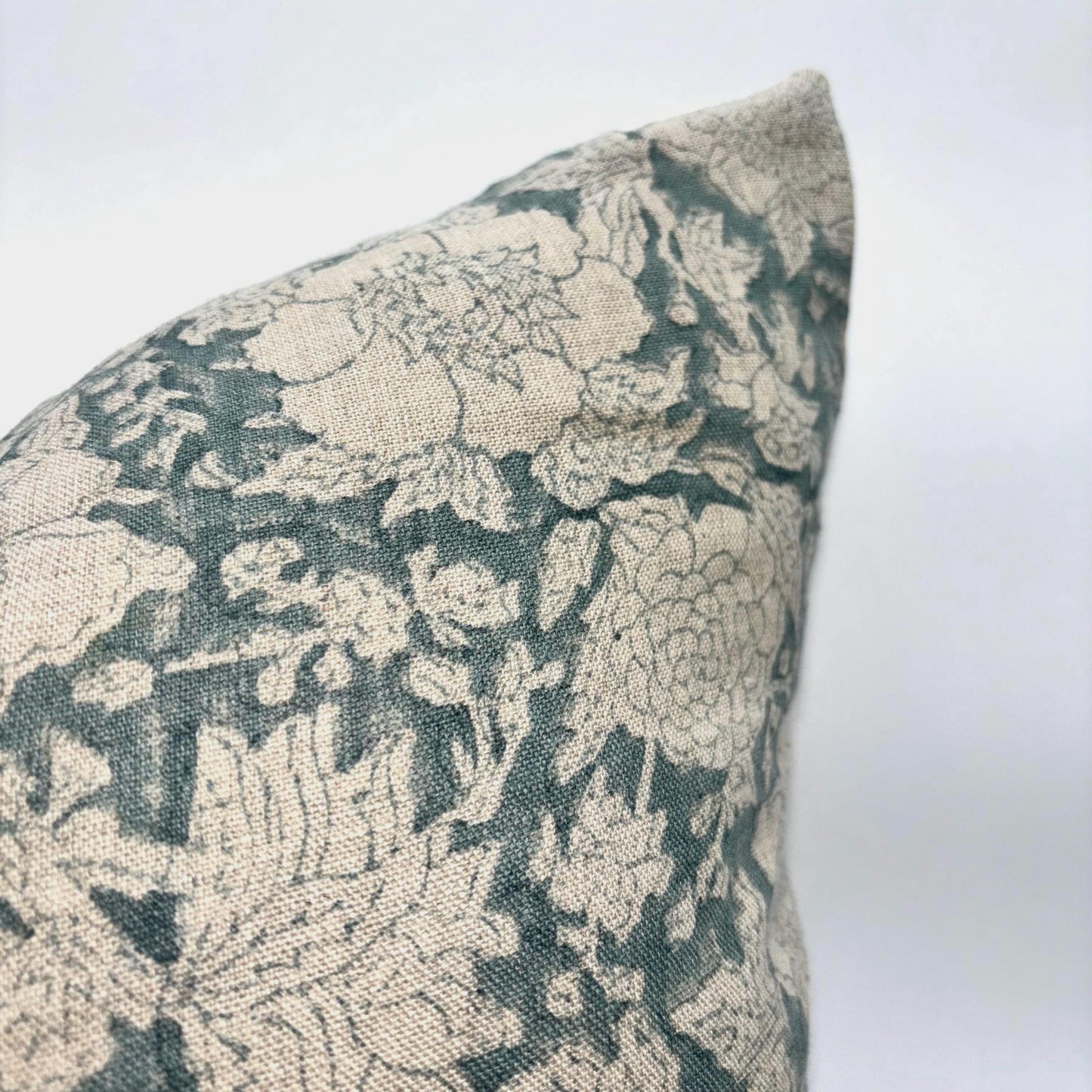 Adeline - hand block printed linen pillow cover (turquoise)