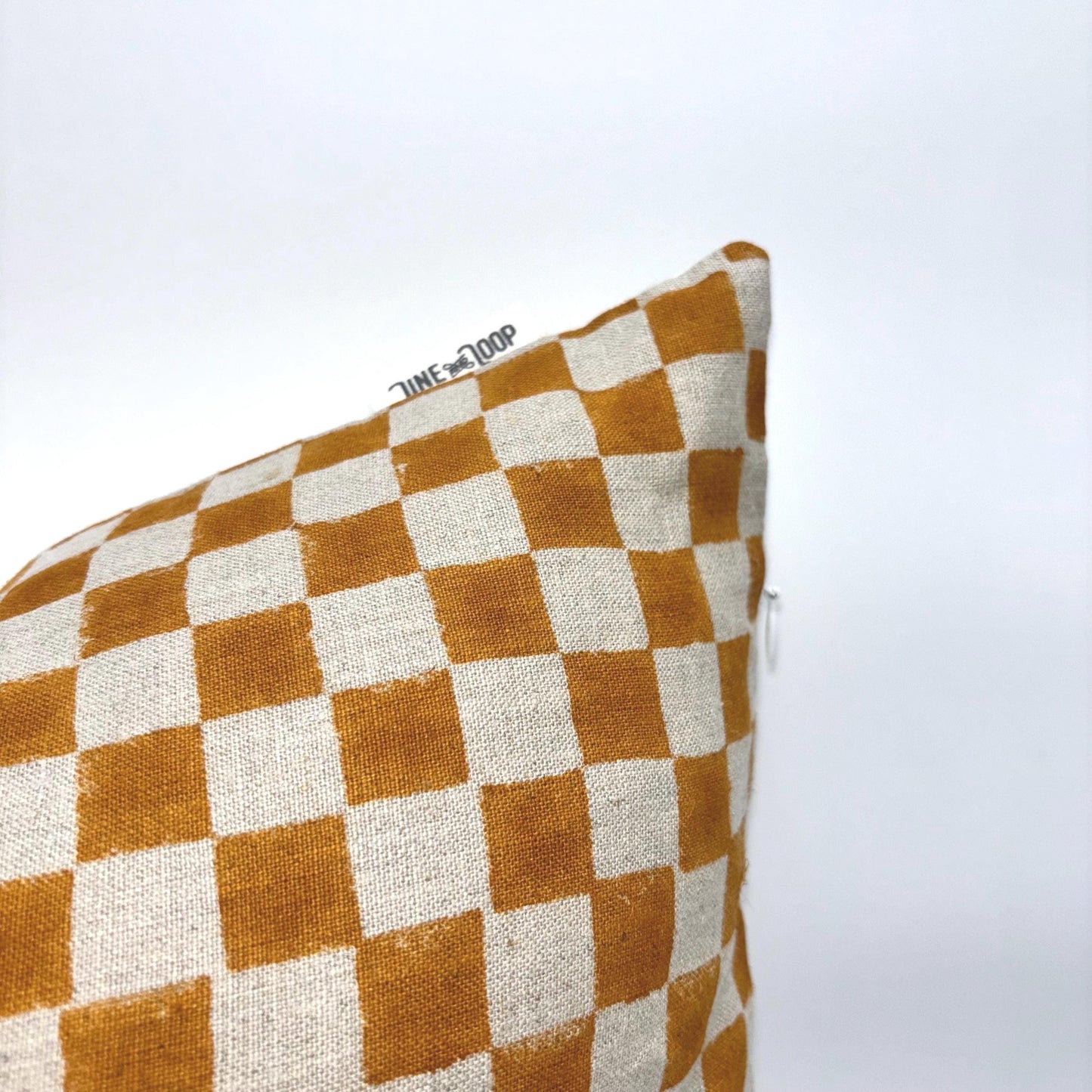 Chester - hand block printed linen pillow cover (orange)