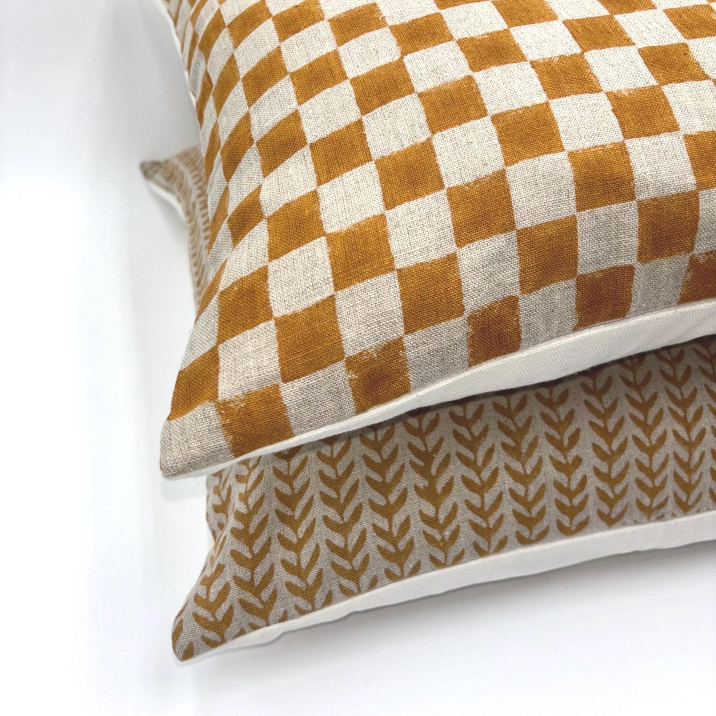 Chester - hand block printed linen pillow cover (orange)