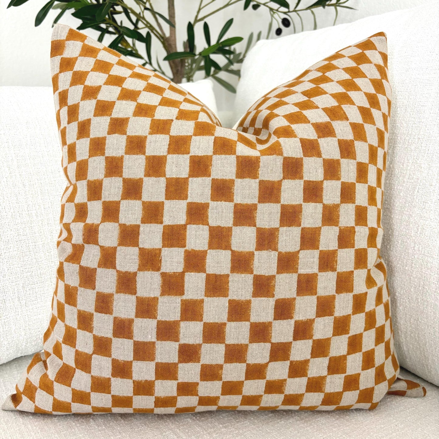 Chester - hand block printed linen pillow cover (orange)
