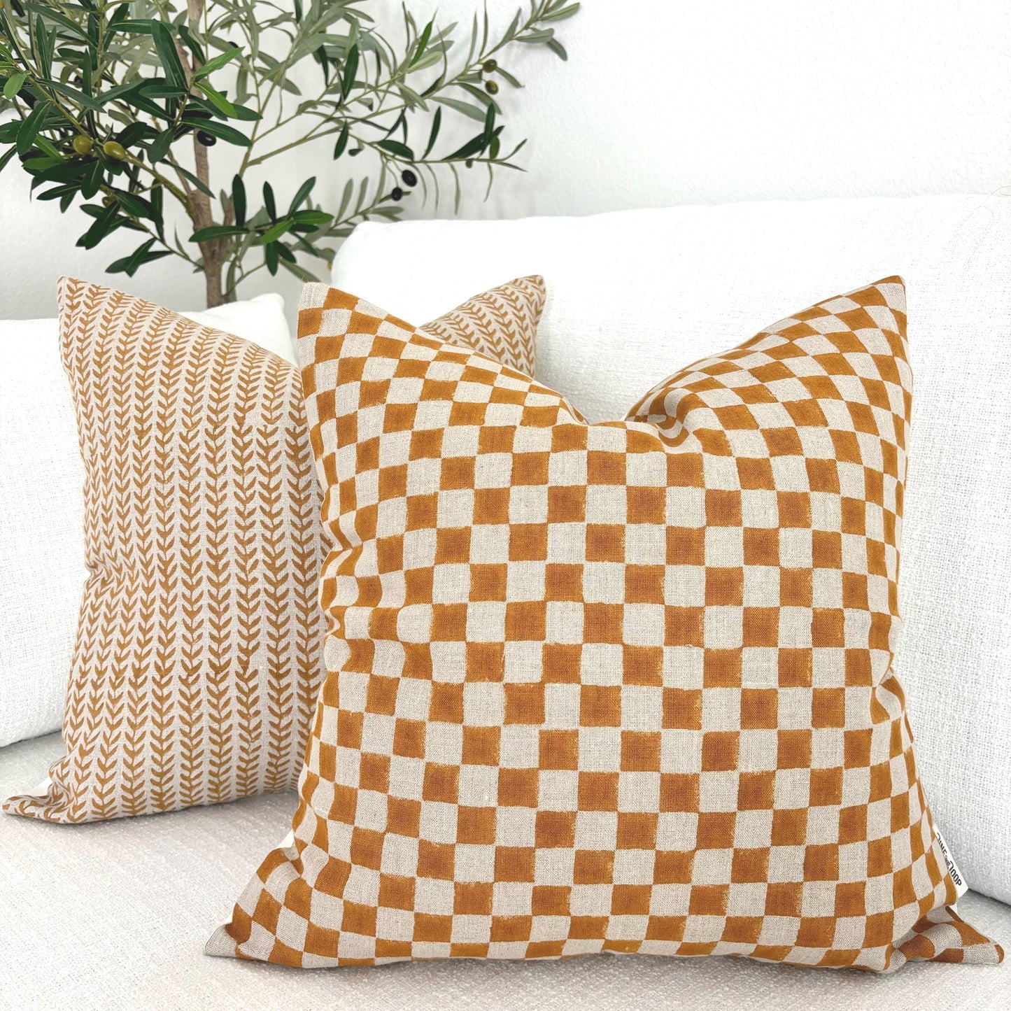 Chester - hand block printed linen pillow cover (orange)