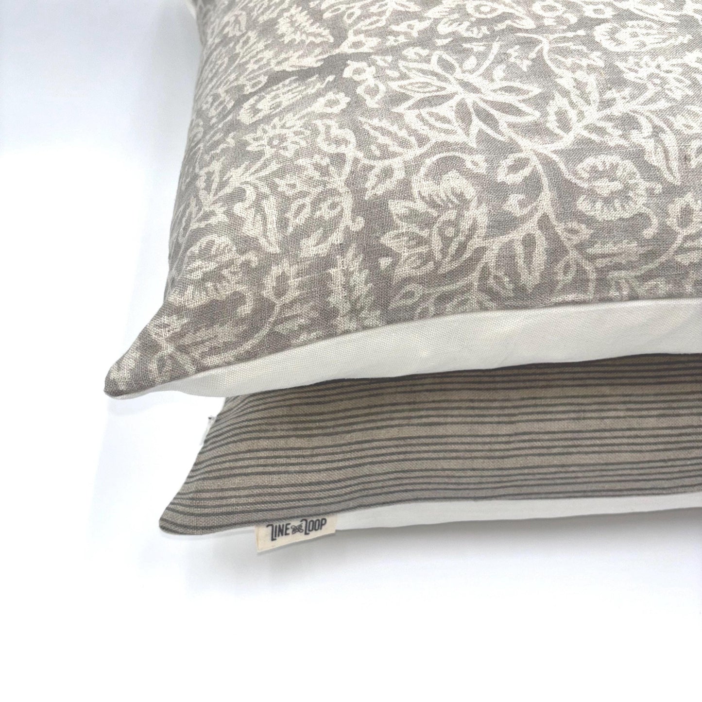 Gabriel - hand block printed linen pillow cover (gray)