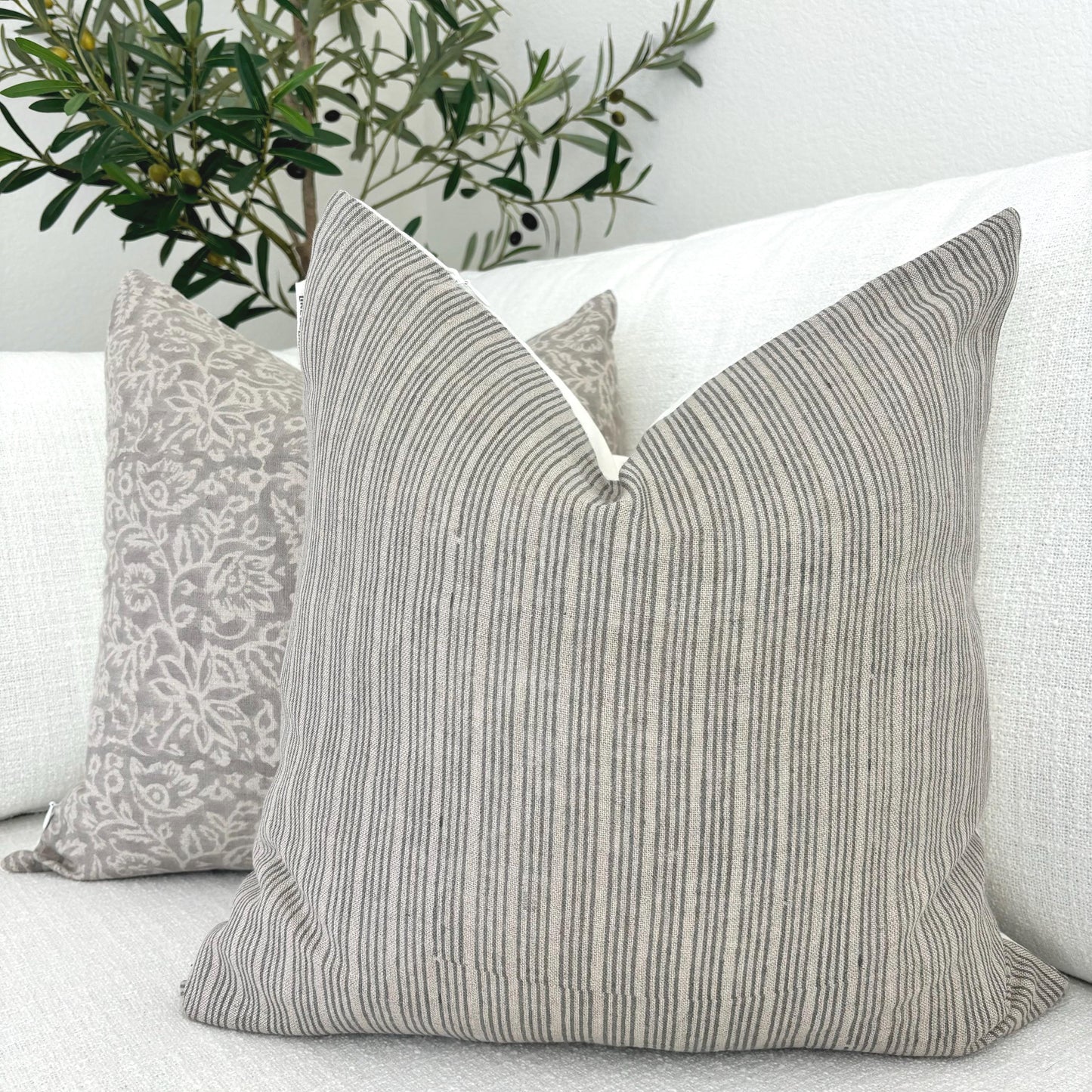 Gabriel - hand block printed linen pillow cover (gray)