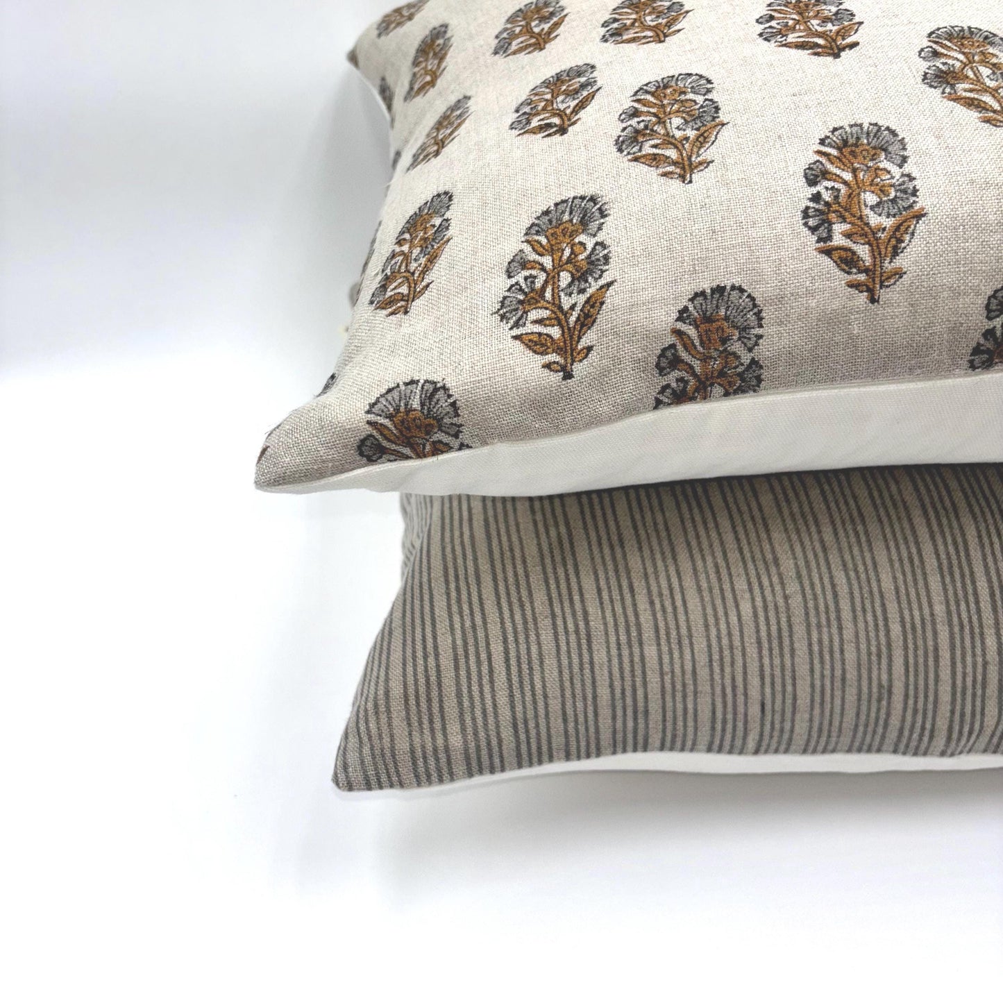 Lily - hand block printed linen pillow cover (rust, gray)