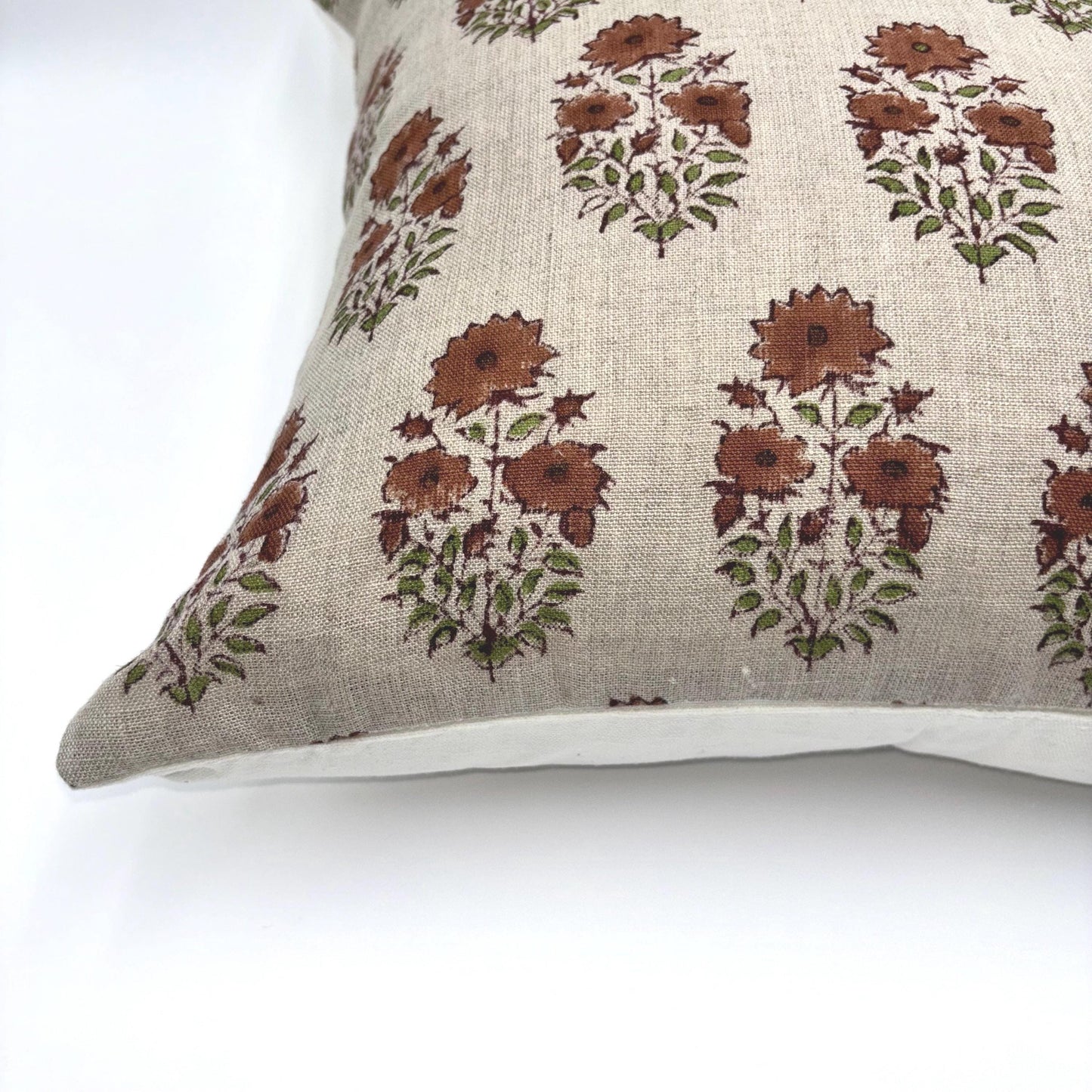 Adele - hand bock printed linen pillow cover (brown)