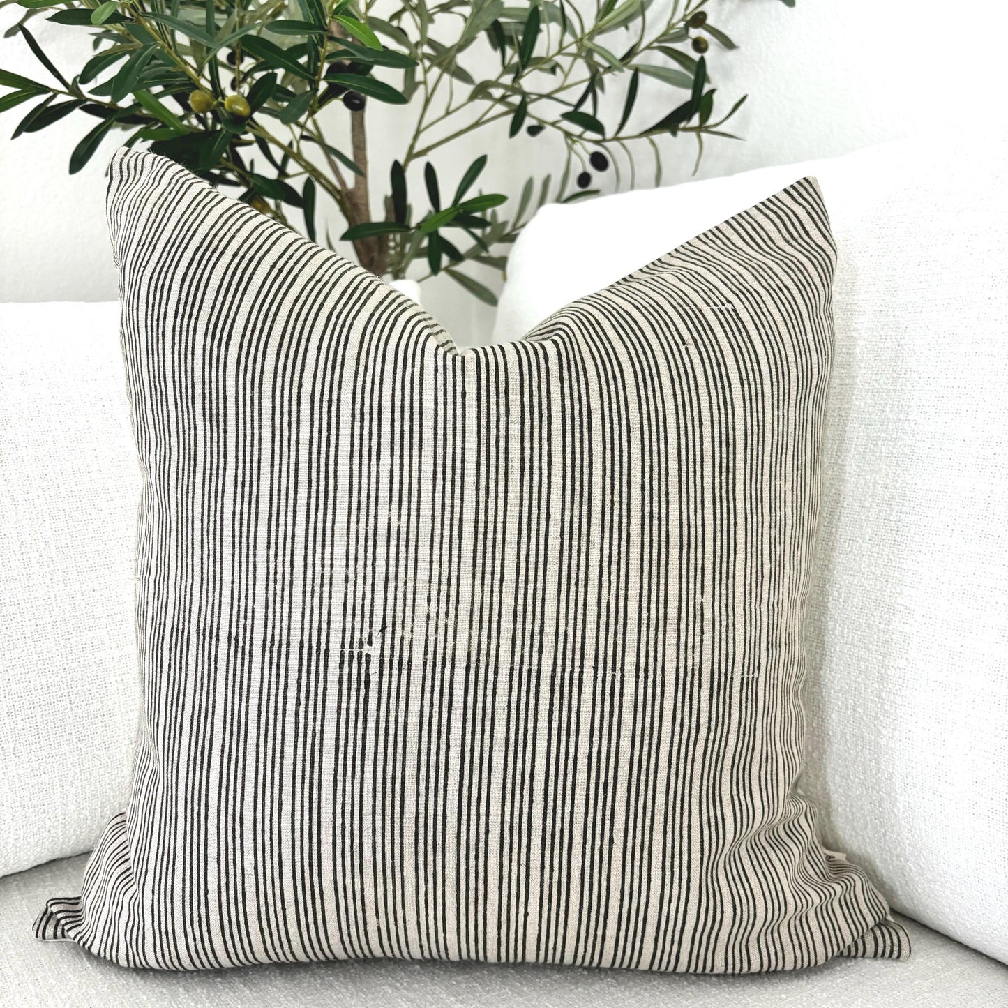 Jade - hand block printed linen pillow cover (moss green)