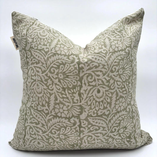 Olive - hand block printed linen pillow cover (green)